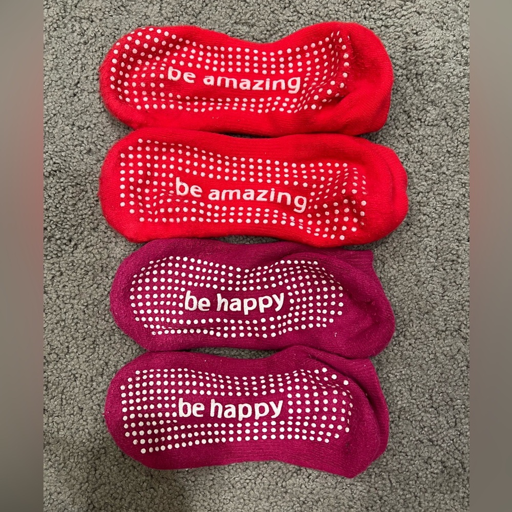 Pink and Red Sticky Grip Socks